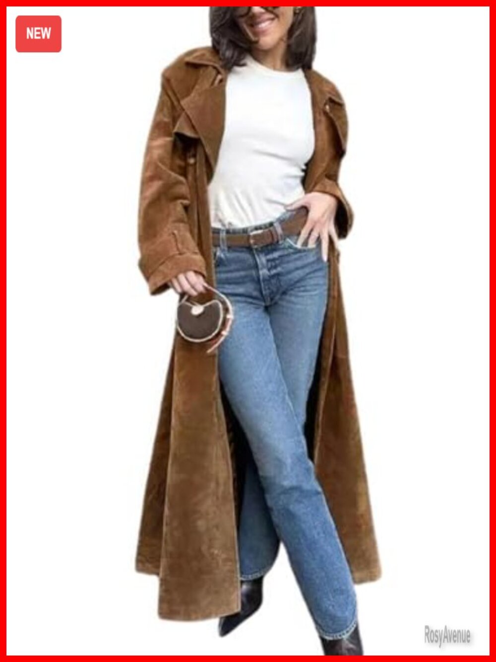 Faux Suede Open Front Long Trench Coat Notched Lapel Double Breasted Maxi